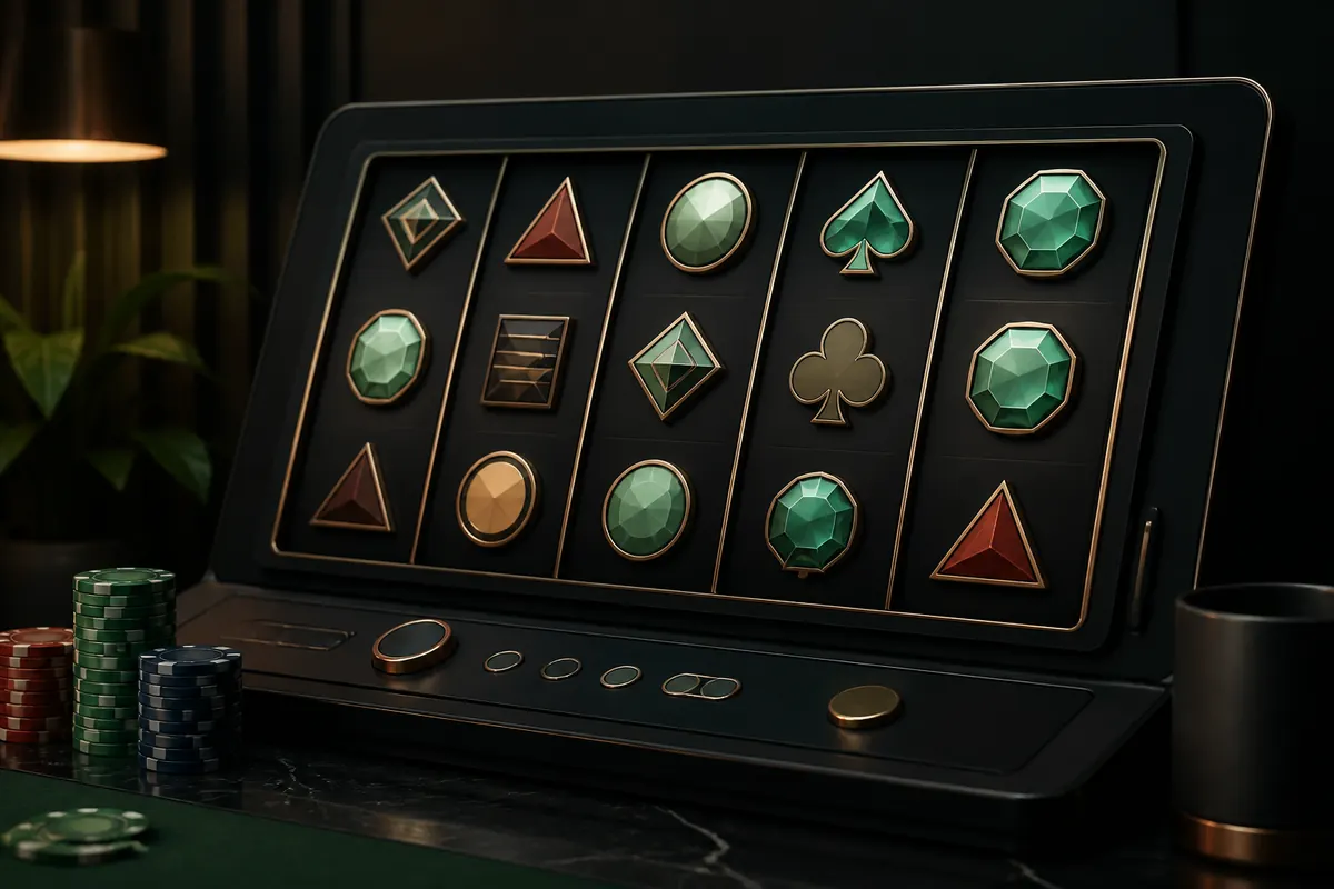 Modern slot interface with restrained geometric reel symbols
